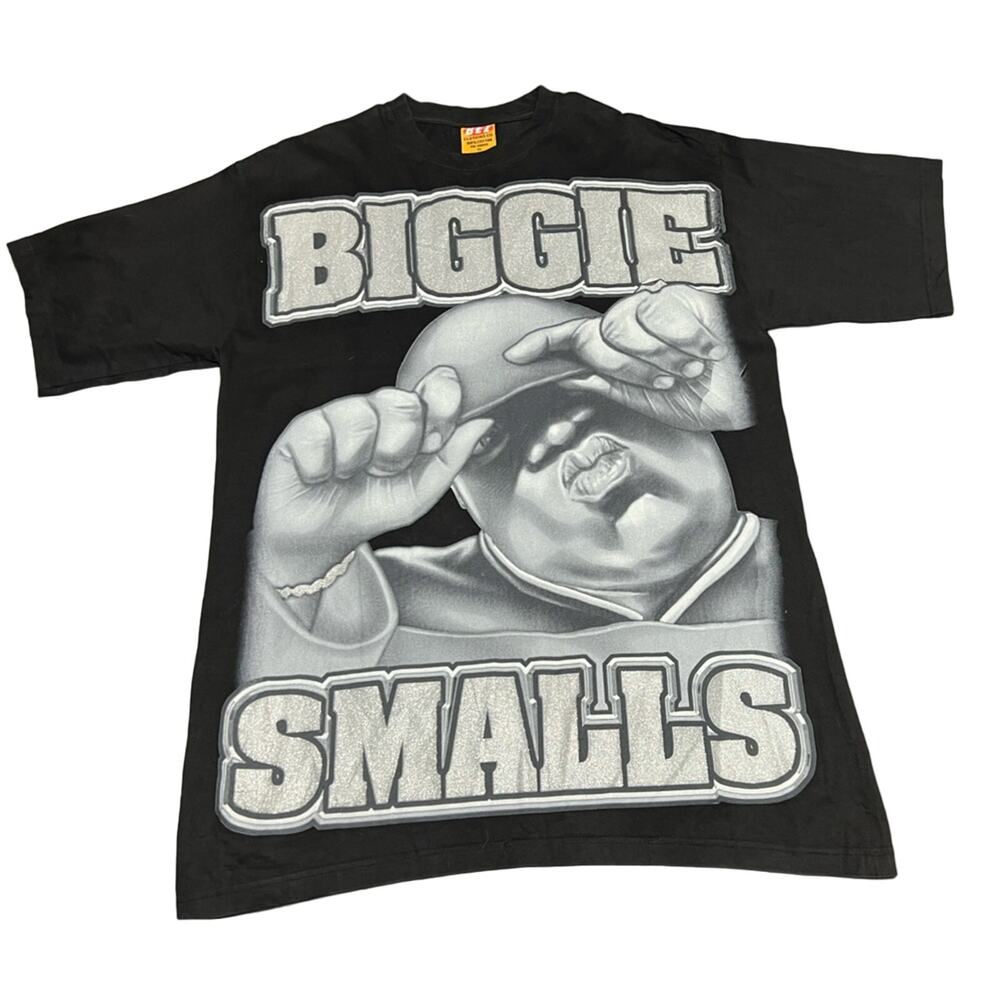 Vintage Biggie Smalls AOP RAP TEE BEZ Company Metallic Graphic Mens Shirt XL